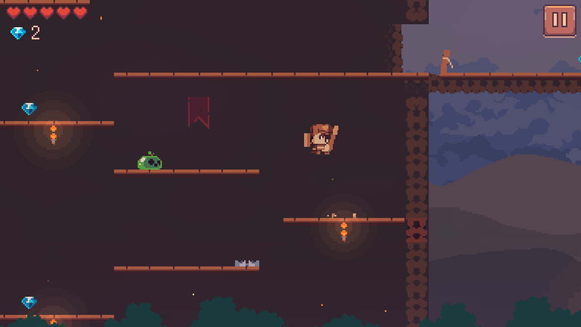 Arin jumping between wooden steps inside the watchtower