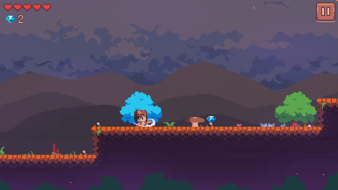 Arin fighting a mushroom at the edge of the forest, where the purple mist thickens