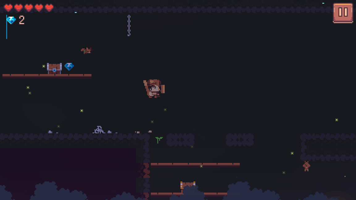 Arin jumping over the pit inside the hollow, and the gallery below